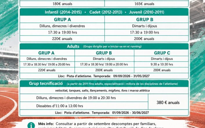 Obert el termini d’inscripció per a l’Escola d’Atletisme 2026/2027!
